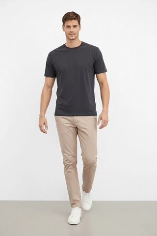 Barlashive Erkek Bisiklet Yaka Yazlık Kısa Kol Düz Tişört Regular Kalıp T-shirt - Füme Çok Renkli