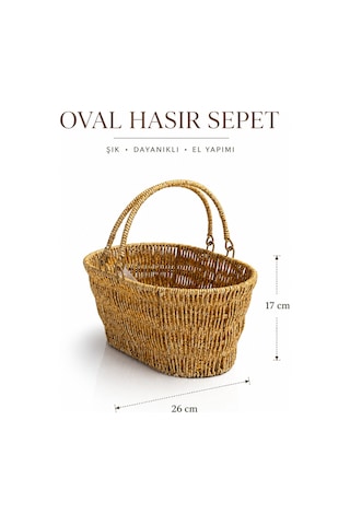 Hasır 2 Kulplu Oval Çok Amaçlı Sepet Krem