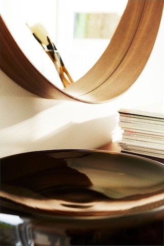 Stockholm Ayna, Ceviz Kaplama Yuvarlak Ayna Modern Şekilli Ceviz