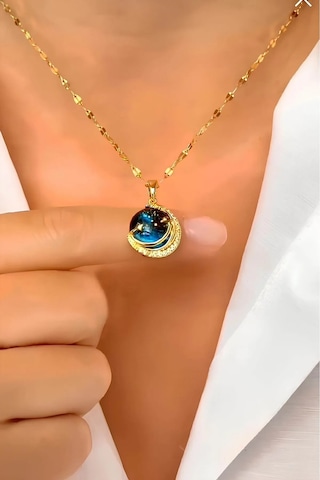 Kararmaz Gökyüzü Ay Model Gold Kadın Gezegen Çelik Kolye Çok Renkli