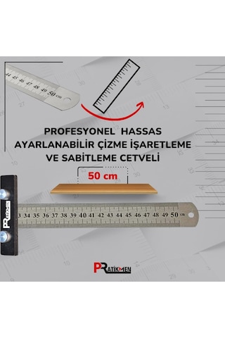 Hassas Ayarlanabilir Çizme, İşaretleme Ve Sabitleme Cetveli 50 Cm