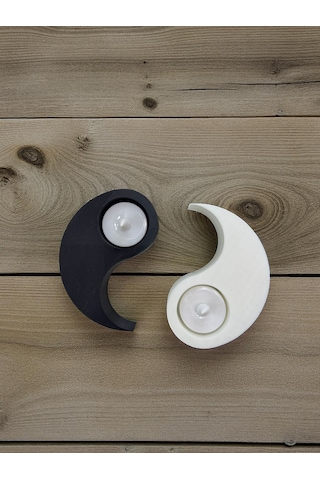 Yin Yang Mumluk Siyah Beyaz Çift Hazneli Led Tealight Dekoratif Mumluk