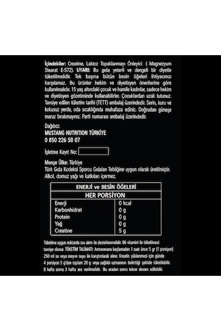 Mustang Nutrition Creatine Monohydrate Kreatin 450 Gr 90 Servis + Shaker + Protein Kahve Hediyeli Aromasız
