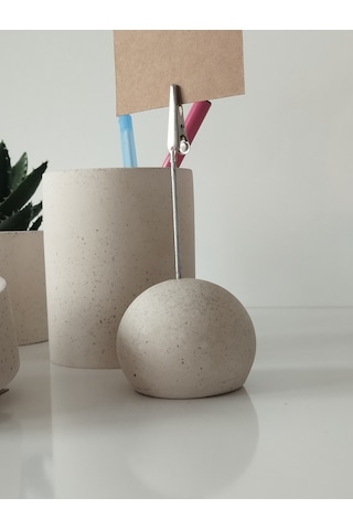 El Yapımı Masaüstü Beton Ofis Seti- 5 Parça Bej