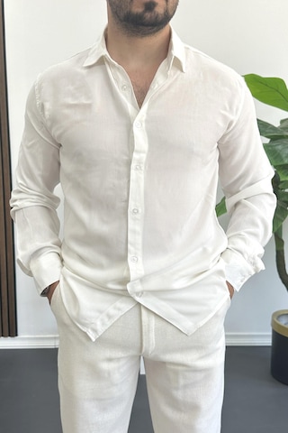 Erkek Viskon Kumaş Uzun Kollu Gömlek Beyaz Edw391 Beyaz