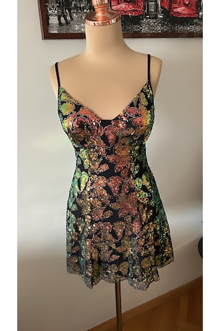 Chica Rosa Fashion Askılı Pullu Kısa Elbise Bakır