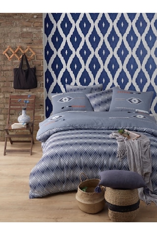 Yatak Örtüsü Seti & Nakışlı Nevresim Takımı Mavi 9 Parça Mavi