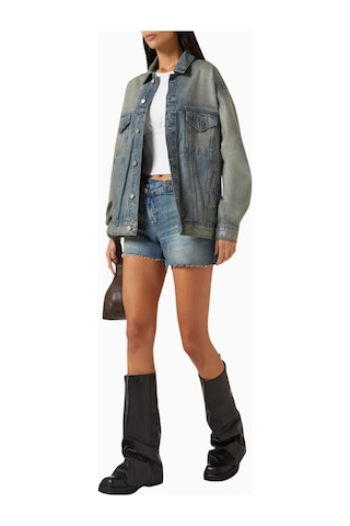Good American Kaplamalı Oversize Denim Ceket, Modern Şık - Günlük Kadın Dış Giyim Mavi