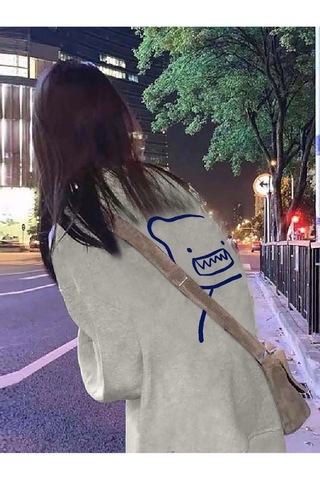 Tarzsokak Karikatür Grafik Düşük Omuz Büyük Boy Sweat Gri