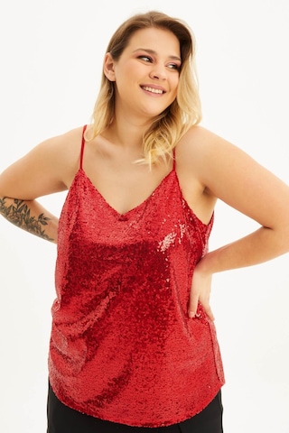 Astarlı İp Askılı Payetli Bluz-1683 Kırmızı