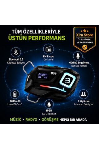 B08 Bluetooth 5.4 Dijital Ekranlı Motosiklet Kask Kulaklığı Fm Radyo 1000 Mah 25 Saat Ip65 Hands-free