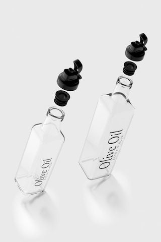 Renga Oslo Siyah Kapaklı Olive Oil Yazılı 250 Ml Ve 500 Ml 2'li Cam Yağlık Seti 152001 Siyah