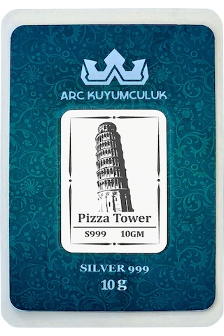999 Ayar Gümüş İle Üretilmiş Pizza Kulesi Temalı Hediyeye Özel 10 Gram Gümüş Külçesi-756