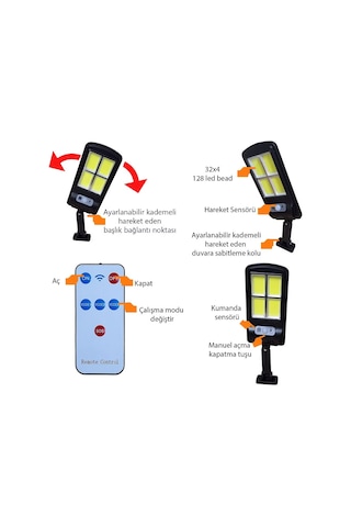 Upway Güneş Enerjili 128 Led Duvar Lambası - 1000 Lm Su Geçirmez Aydınlatma