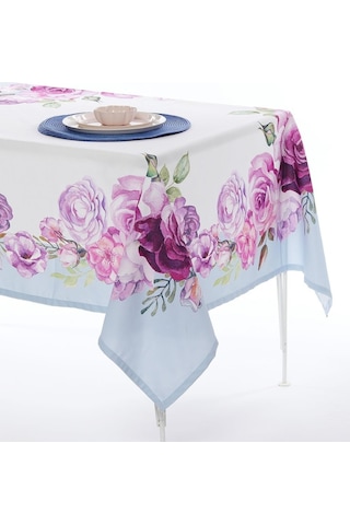 Çiçek Desen Leke Tutmaz Dokuma Kumaş Masa Örtüsü 145x145 Cm