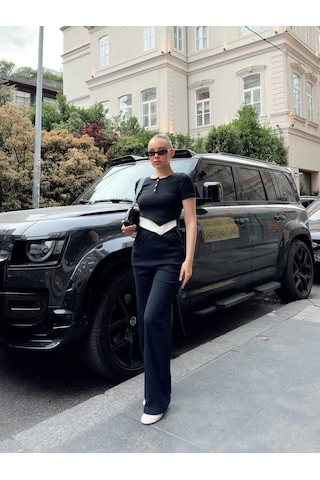 Düğme Yakalı Siyah Alt Üst Takım S3943 Siyah