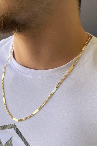 Zümrüt Sarraf 14 Ayar Altın Erkek Dikdörgen Plakalı Köşeli GurmetZincir Kolye