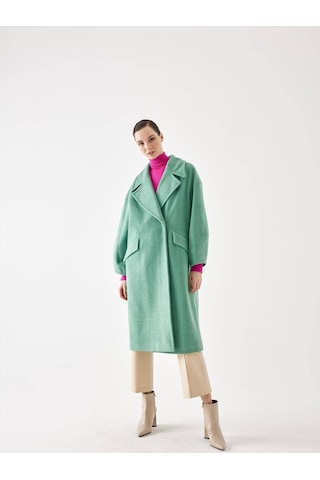 Kol Detaylı Yeşil Çizgili Oversize Kaşe Kaban 001