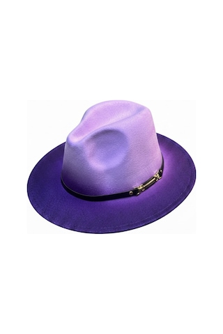 Gigi Luxe Özel Tasarım Fedora Fötr Şapka Ayarlanabilir Gold Aksesuarlı Kovboy Fötr Mor Mor