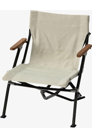 Snow Peak Luxury Low Beach Chair, Katlanabilir Kamp Sandalyesi, Ahşap Kollu, Düşük Sırtlı Krem