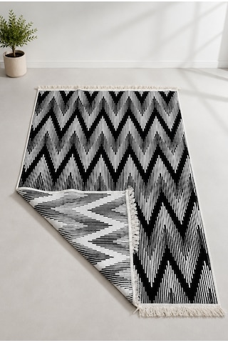 Kilim Paspas Çok Amaçlı Halı Makinede Yıkanabilir Toz Yapmaz Siyah 2