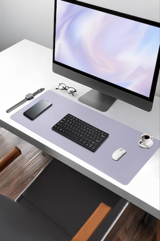 Lila Deri Mouse Pad Dikişli Kenar Çift Yönlü Kullanım Masa Matı Sümen 70x30 L Baskısız
