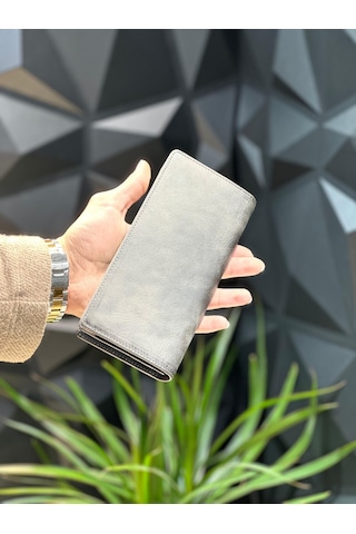 Velse Telefon Bölmeli Unisex Hakiki Deri Telefon Hazneli Uzun Cüzdan Mıknatıslı Ve El Bantlı Cüzdan.macona Antrasit