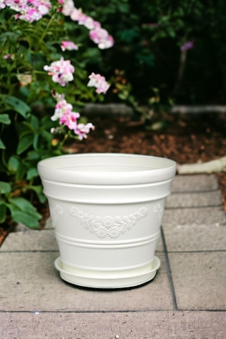 Melkan Home Antik Papatya Desenli Beyaz Saksı 3 Litre Beyaz Genel