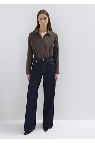 Mavi - Kahverengi Tencel Liyosel Karışımlı Gömlek 1211374-70238