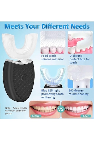 Yetişkinler İçin U Şeklinde Elektrikli Ultrasonik Diş Fırçası, Tüm Ağzı Temizlemek İçin 360 Otomatik Diş Fırçasıwhite