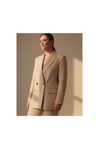 Hanezza Çift Düğmeli Blazer Ceket Plus Size Krem - 789093682 Krem