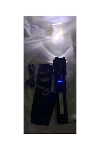 El Feneri 480000 Lümen Zoomlu Çok Fonksiyonlu Arkadan Yanan Led Gurubu Siyah