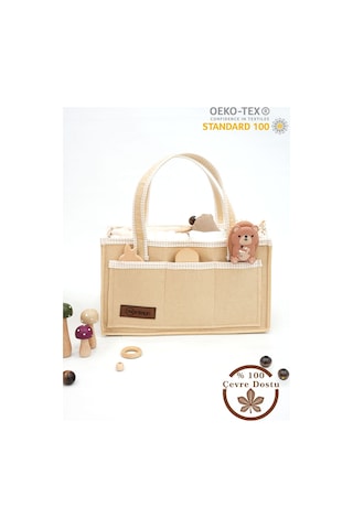 Mordesign Kalın Keçe Anne Bebek Bakım Çantası, Organizer, Çok Gözlü Düzenleyici, Gingham Serisi, Kapiçino Kapiçino 1000 Kahverengi