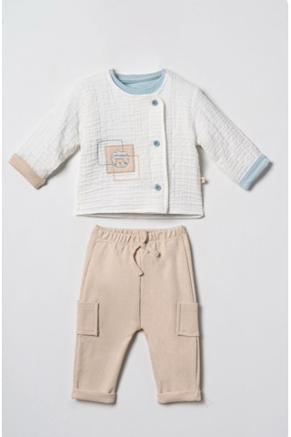Ciccim Baby 3lü Takım Hırkalı Hello Summer Ekru Çok Renkli