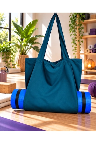 Mat Taşıma Çantası Yoga Fitness Silindir Antrenman Çantası - Çantalı Fermuarlı Mat Taşıma Çantası Koyu Petrol Mavisi/buz Mavisi