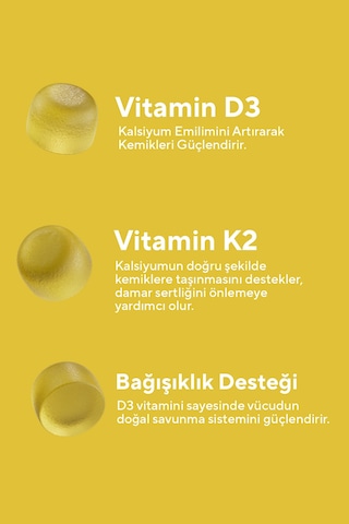 D3 K2 Vitamin Gummy, Portakal Aromalı, 60 Çiğnenebilir Form