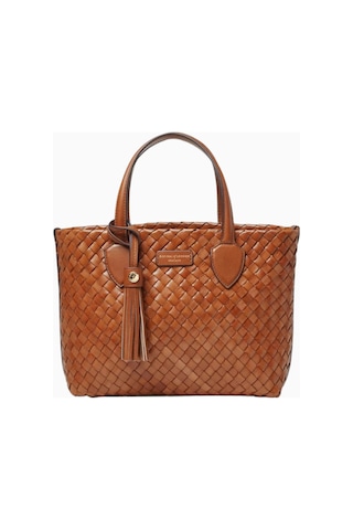 Aspinal Of London Small Island Kahverengi Woven Deri Tote Çanta, Şık Ve Zarif Tasarım Omuz Çantası