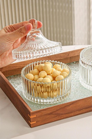 Çizgili Cam Şekerlik Beyaz