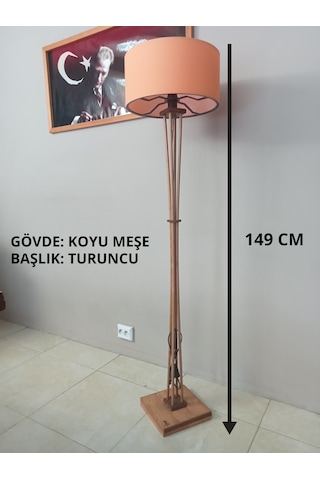 Ahşap Ayaklı Lambader Koyu Meşe Turuncu Başlık