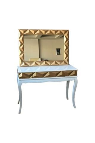 Dresuar Prizma Model Parlak Lake Gold Ve Beyaz Ahşap Kayın Aslan (498566557) Altın