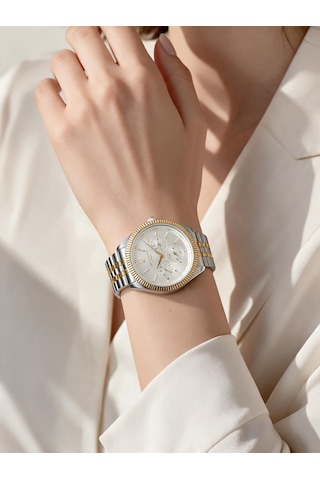 Lee Cooper Altın/metalik Çelik Bilezik 34 Mm Yuvarlak Kadın Kol Saati, Taşlı Bileklik Hediyeli Gold