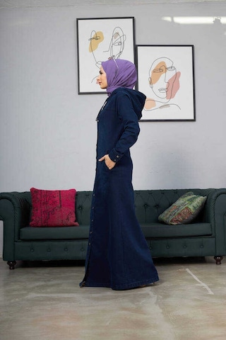 Neways 6509-denim Kapşonlu Ferace Lacivert Lacivert