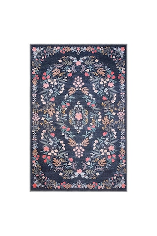 Cool Halı Daisy Gece Mavisi Bohem Halı Yıkanabilen Çiçekli Dokuma Şönil Halı Vintage Ev Oda Halısı Mavi