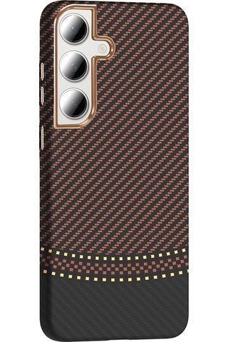 Galaxy S24 Fe Kılıf M-safe Şarj Özellikli Karbon Fiber Görünümlü Zore Gros Kapak Desert Titanyum