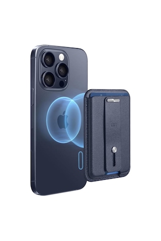 Esr Apple Uyumlu iPhone Magsafe Cüzdan Halolock Magsafe Parmak Halkalı Mavi Dark Blue