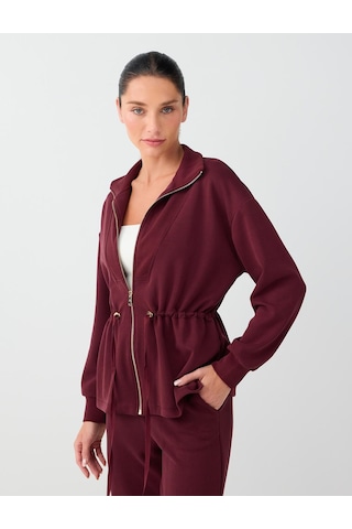 Jimmy Key Bordo Bel Ayarlamalı Fermuarlı Modal Ceket 6ww057725562