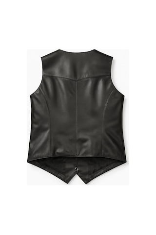 Hakiki Deri Siyah Kadın Yelek Siyah