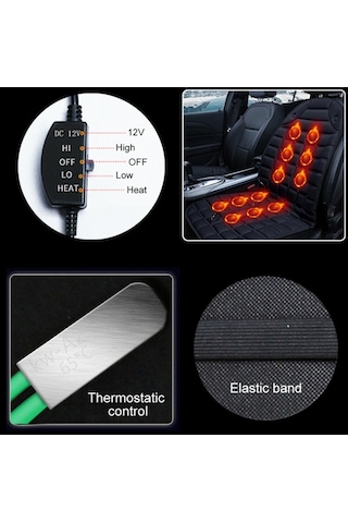 Sones Araba 24v Ön Koltuk Isıtıcı Minder Isıtıcı Kapak Kış Isıtmalı Sıcak, Tekli Koltuk Siyah