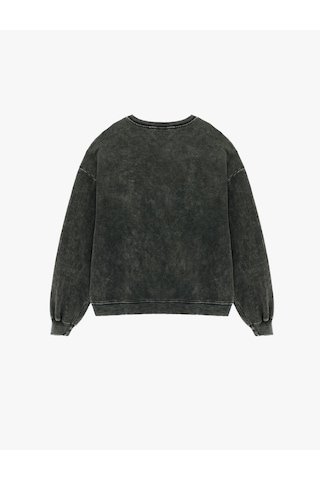 Koton Yıkamalı Bisiklet Yaka Oversize Taşlı Sweatshirt Antrasit 6wal10703ık Antrasit