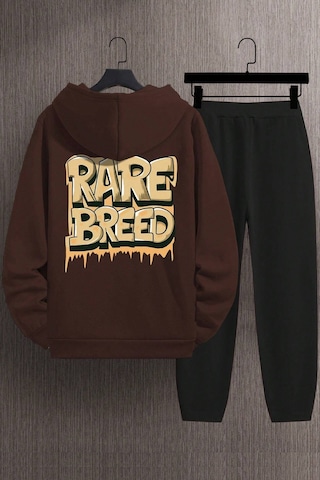 Uyguntarz Unisex Rare Baskılı Eşofman Takımı Kahverengi - Siyah